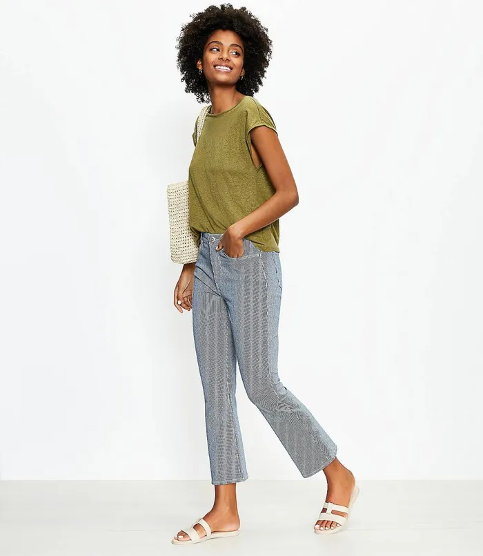 LOFT High Rise Kick Crop Jeans In Indigo Stripe Indigo Stripe Women Jeans