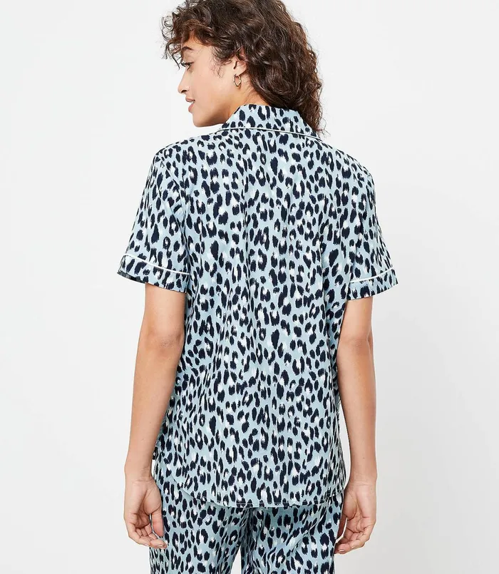 LOFT Leopard Print Pajama Top Blue Seaglass Women Sleepwear