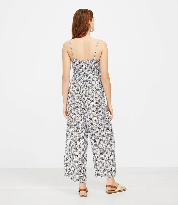 LOFT LOFT Beach Floral Strappy VNeck Jumpsuit Whisper White Women Jumpsuits and Rompers