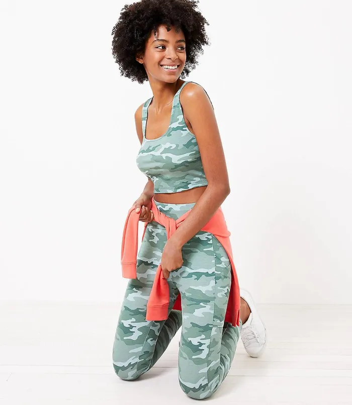 LOFT Lou and Grey Camo Ponte Square Neck Bralette Blush Tan Women Loungewear
