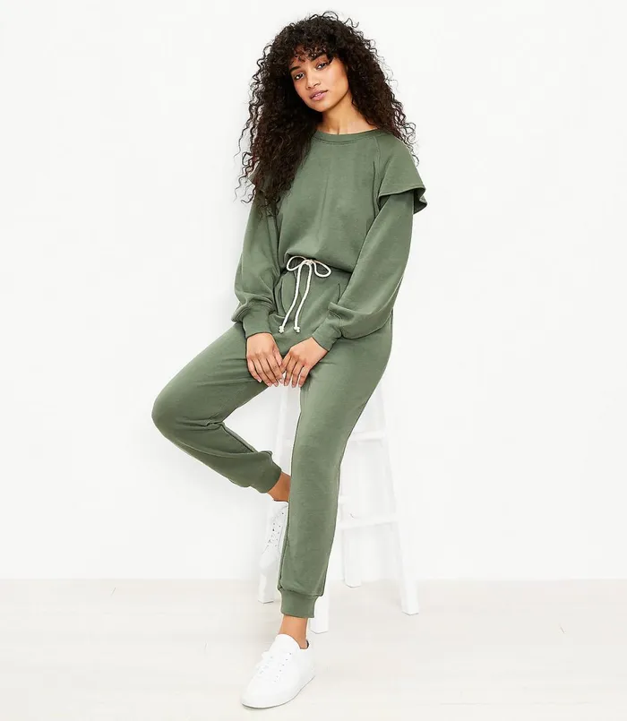 LOFT Lou and Grey Ruffle Terry Sweatpants Fresh Thyme Women Loungewear