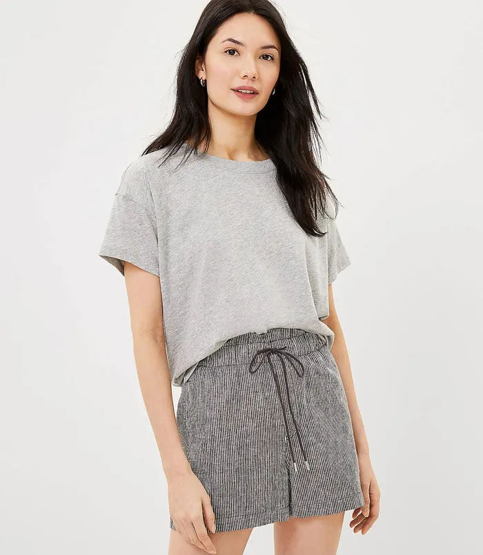 LOFT Oversized Crew Tee Pebble Grey Heather Women Tees