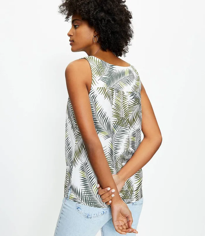 LOFT Palm Shoulder Button VNeck Shell Whisper White Women Petite Tops