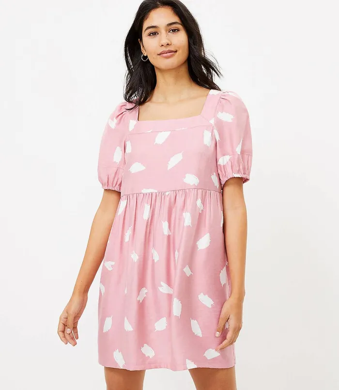 LOFT Petite Brushstroke Square Neck Swing Dress Luminous Blush Women Petite Dresses