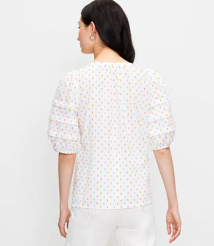 LOFT Petite Clip Pintucked Puff Sleeve Top White Women Petite Tops