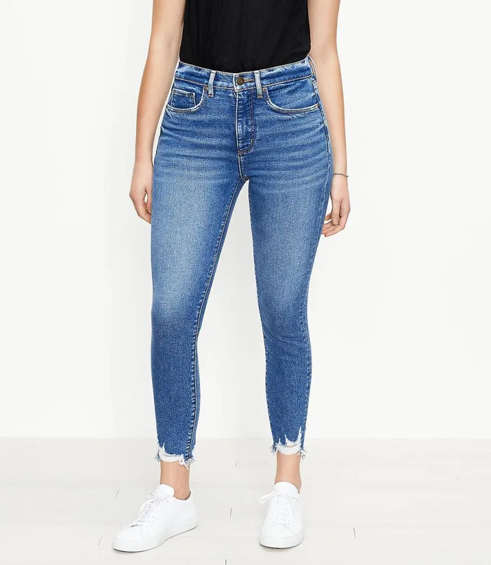 LOFT Petite Curvy Chewed Hem High Rise Skinny Ankle Jeans In Vivid Dark Indigo Wash Vivid Dark Indigo Wash Women Petite Jeans LOFT Petite Curvy Chewed Hem High Rise Skinny Ankle Jeans In Vivid Dark Indigo Wash Vivid Dark Indigo Wash Women Petite Jeans