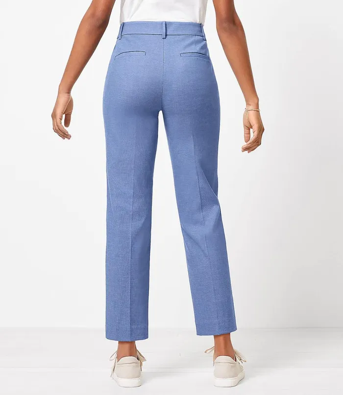 LOFT Petite Curvy Perfect Straight Pants In Stretch Double Weave Blue Multi Women Petite Pants
