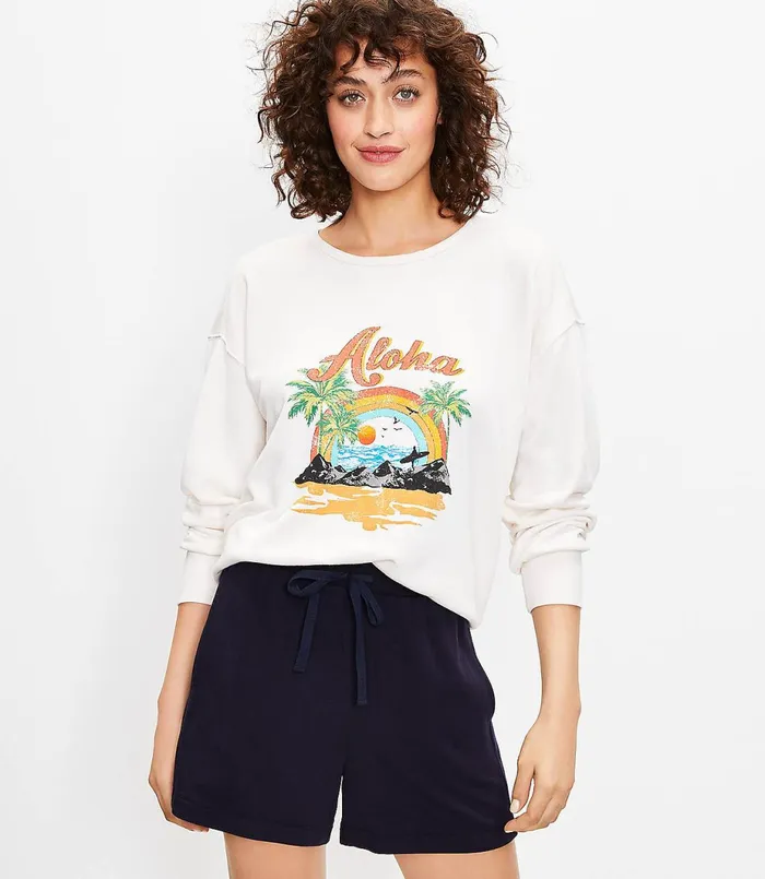 LOFT Petite Lou and Grey Aloha Cozy Cotton Terry Sweatshirt Whisper White Women Petite Tops