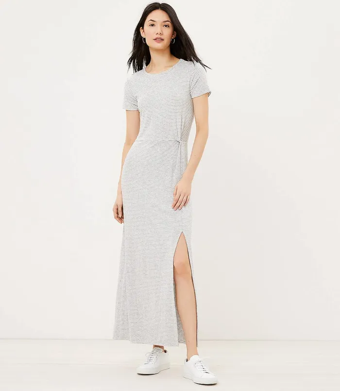 LOFT Petite Striped Twist Maxi Dress Whisper White Women Petite Dresses