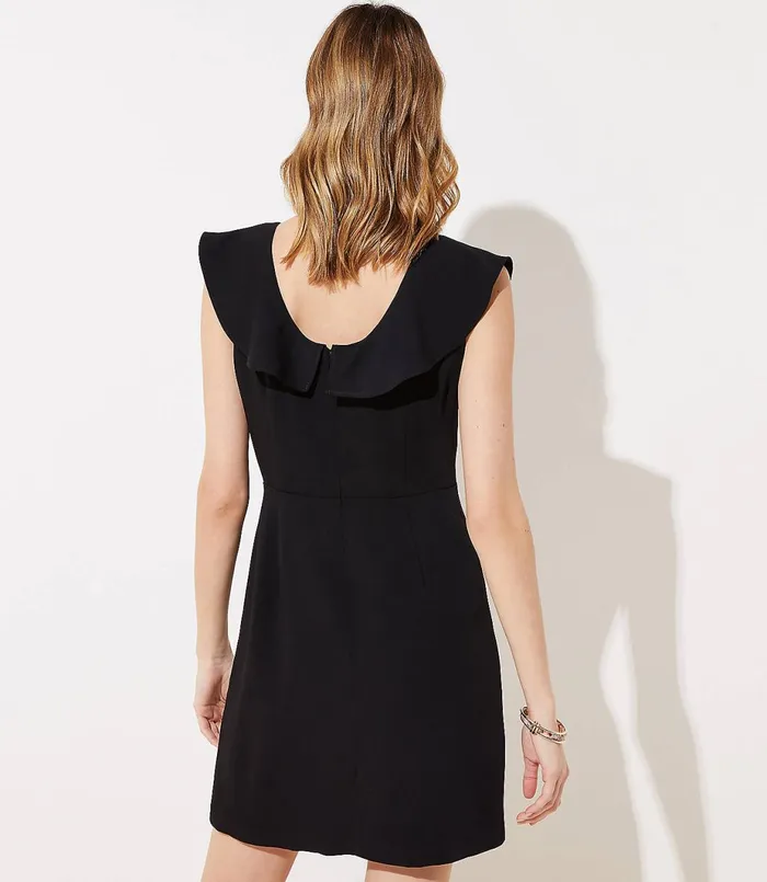 LOFT Ruffle Shift Dress Black Women Work Dresses