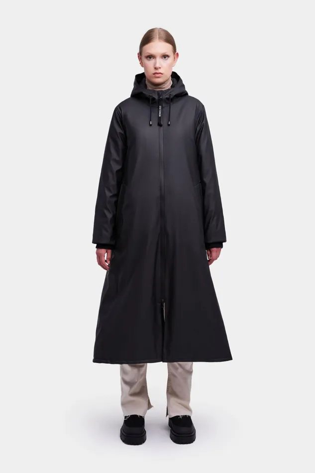 Long Raincoats Women Stutterheim Mosebacke Long Winter Jacket Black
