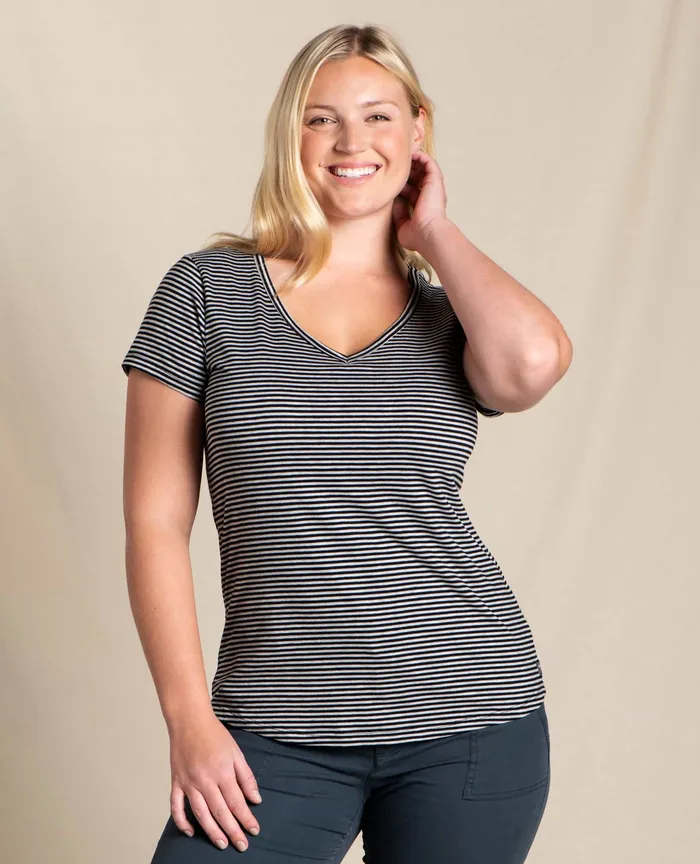 Loungewear and Sleep Marley II Short Sleeve Tee Heather Grey Stripe 8211 ToadandCo Women8217s