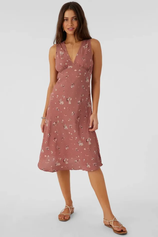 LYNN VENUS DITSY MIDI DRESS Burlwood Women O039NEILL Clothing