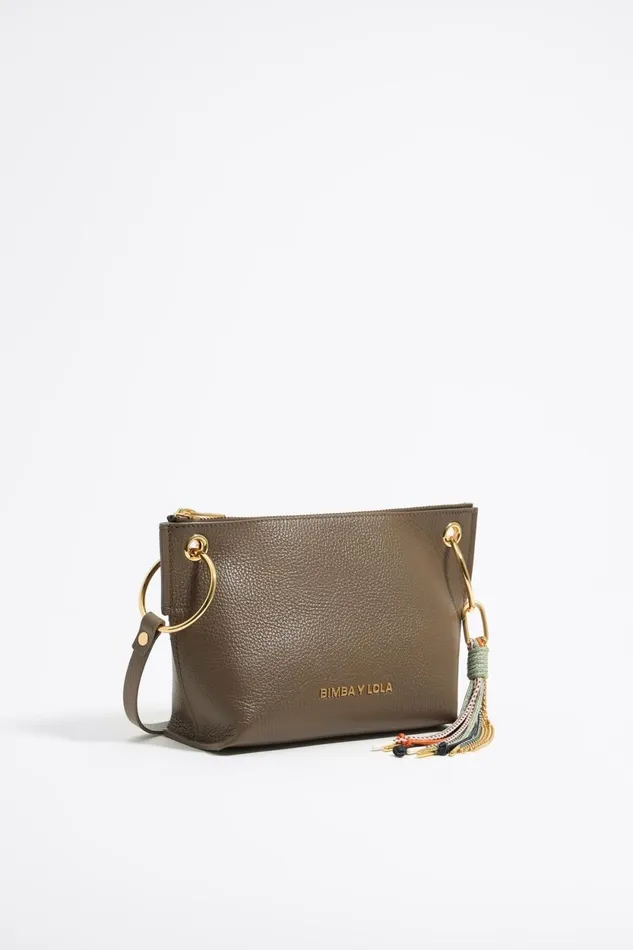Medium Dark Taupe Leather Trapezium Bag Dark Taupe Women Bimba Y Lola Crossbody Bags