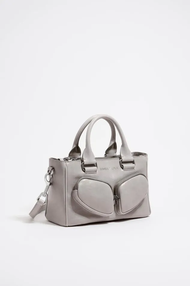 Medium Gray Leather Pocket Tote Bag Greenish Grey Women Bimba Y Lola Crossbody Bags Medium Gray Leather Pocket Tote Bag Greenish Grey Women Bimba Y Lola Crossbody Bags