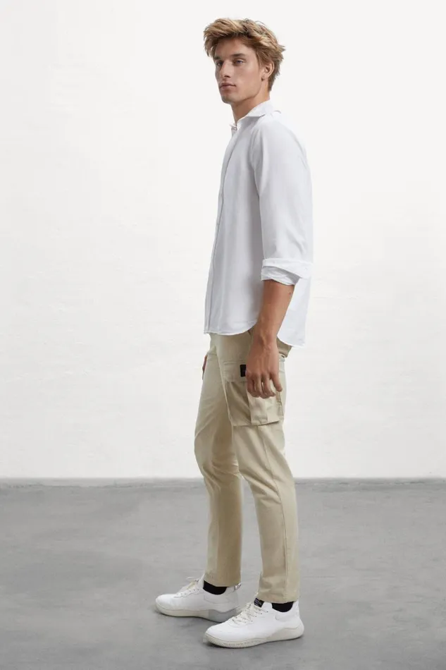 Men Beige Geri Cargo Trousers Ecoalf Trousers