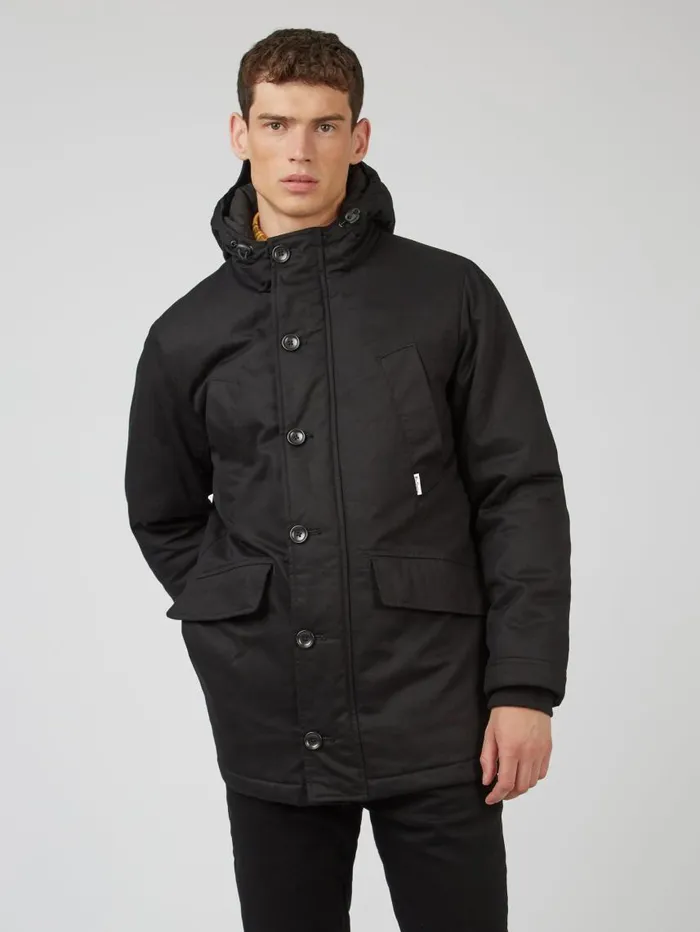 Men Ben Sherman Jackets and Outerwear Water Resistant Smart Parka 8211 Black