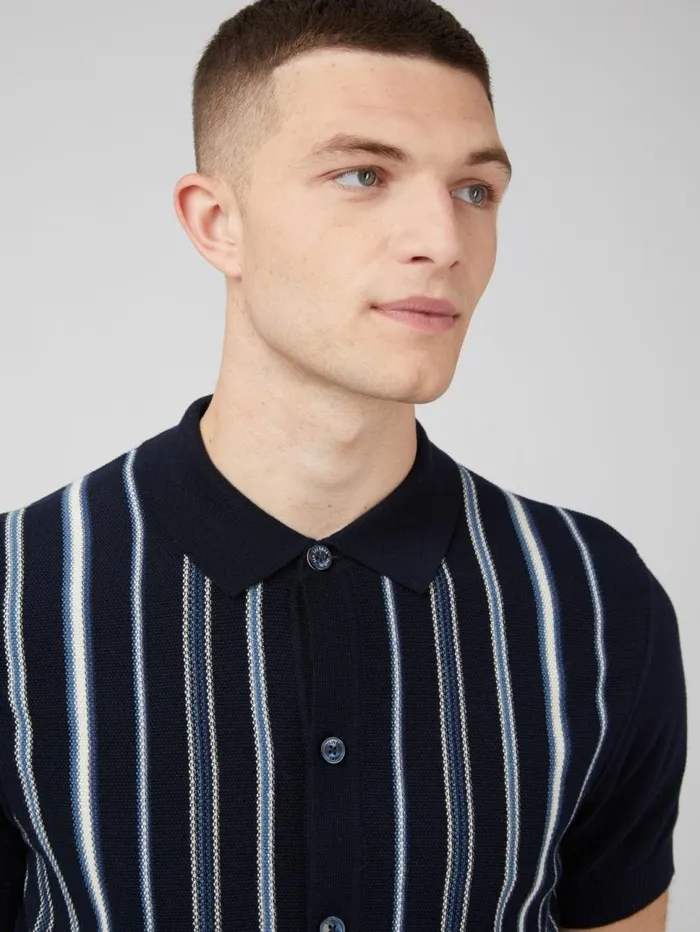 Men Ben Sherman Mod Knit Polos Relaxed Knit ButtonDown Polo 8211 Navy