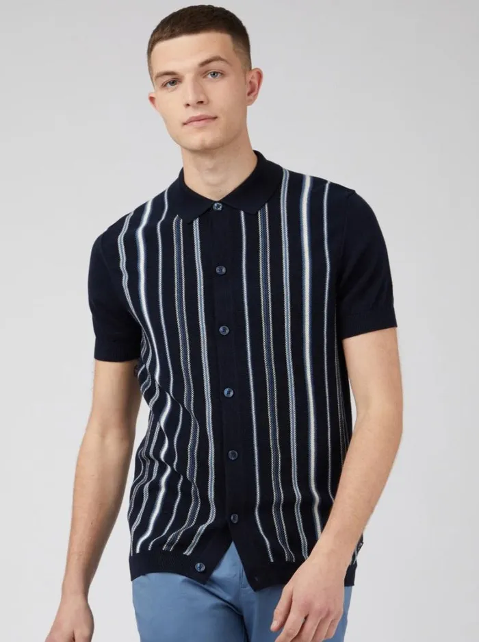 Men Ben Sherman Mod Knit Polos Relaxed Knit ButtonDown Polo 8211 Navy