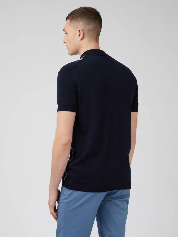 Men Ben Sherman Mod Knit Polos Relaxed Knit ButtonDown Polo 8211 Navy