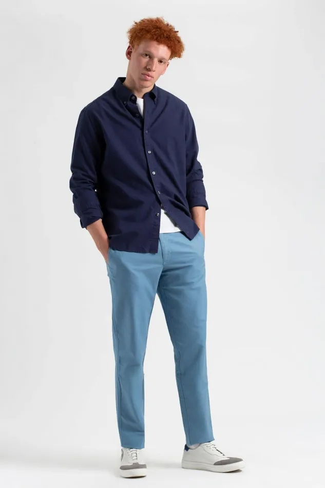 Men Ben Sherman Pants and Chinos Beatnik Oxford Slim Taper Garment Dye Chino 8211 Dusty Blue