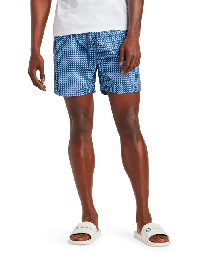 Men Ben Sherman Shorts Pink Sands Geo Print Swim Short 8211 BlueNavyRed