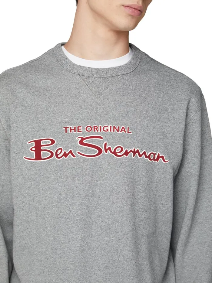 Men Ben Sherman Sweatshirts and Hoodies Crewneck Logo Sweatshirt 8211 Aluminum