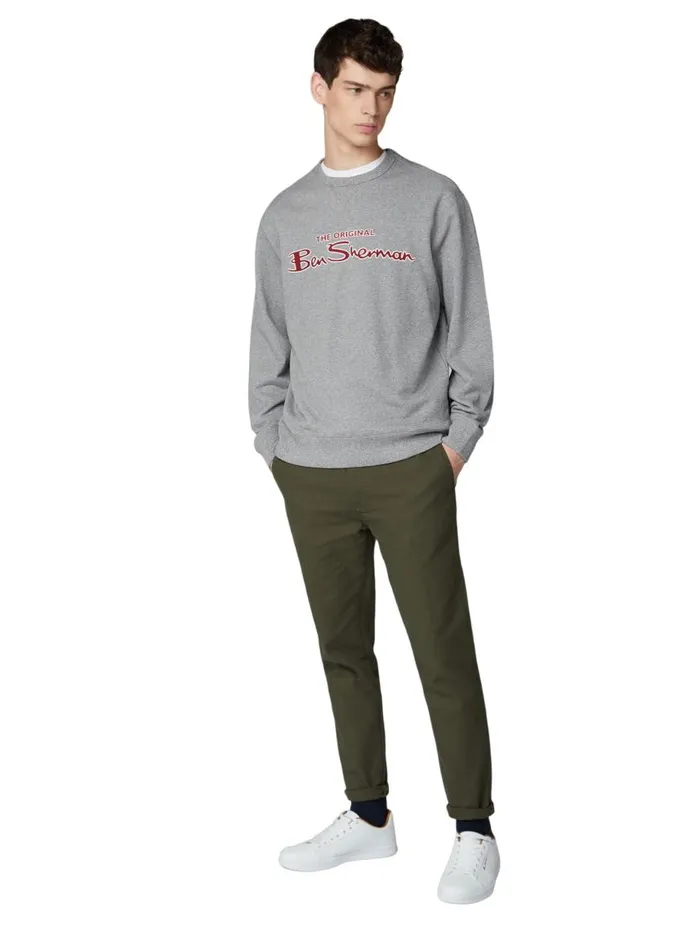 Men Ben Sherman Sweatshirts and Hoodies Crewneck Logo Sweatshirt 8211 Aluminum
