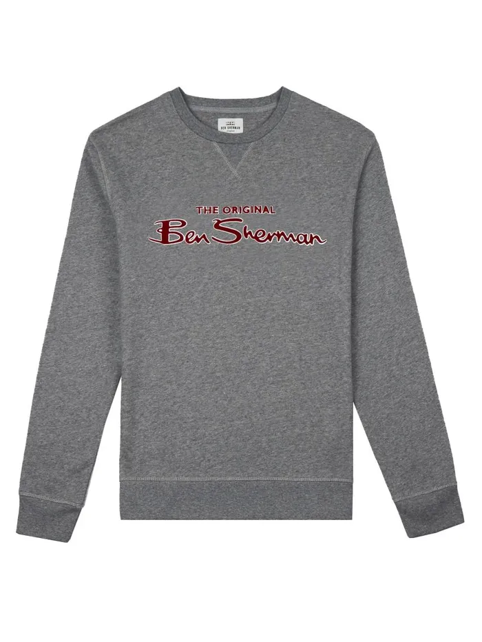 Men Ben Sherman Sweatshirts and Hoodies Crewneck Logo Sweatshirt 8211 Aluminum