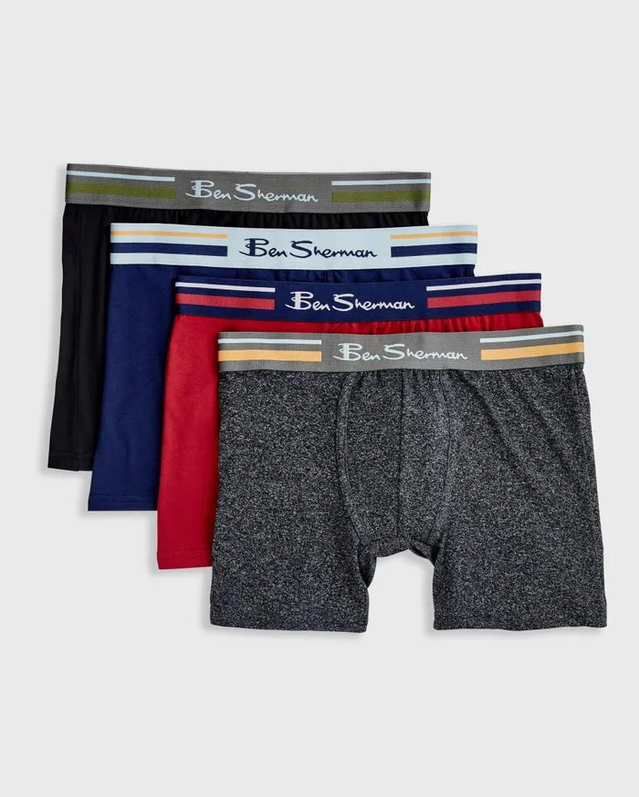 Men Ben Sherman Underwear 4Pack Microfiber Boxer Briefs 8211 BlackRedGreyBlue