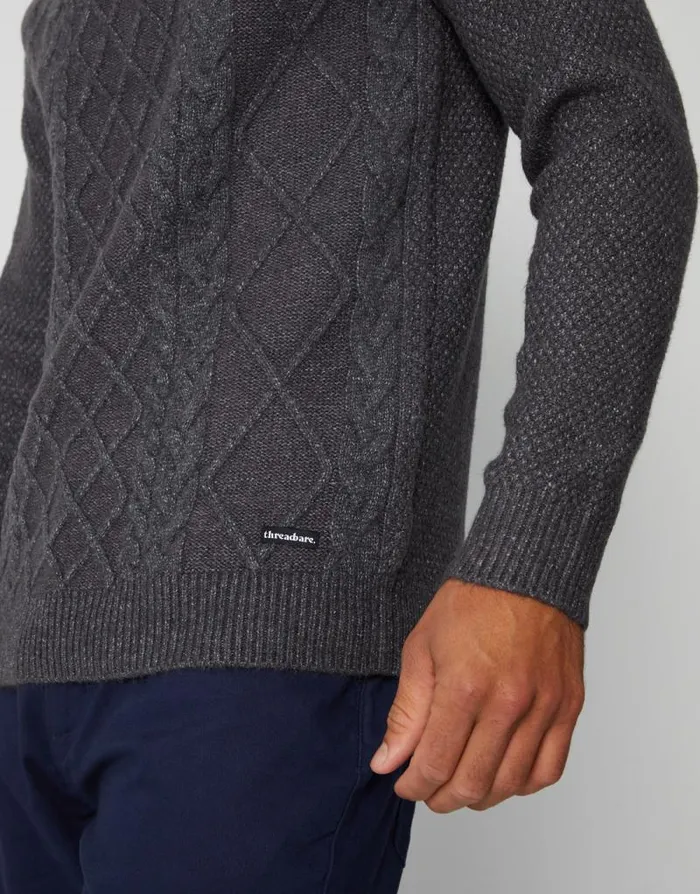 Men Charcoal Cable Knit Turtle Neck Jumper Threadbare Jumpers Men Charcoal Cable Knit Turtle Neck Jumper Threadbare Jumpers