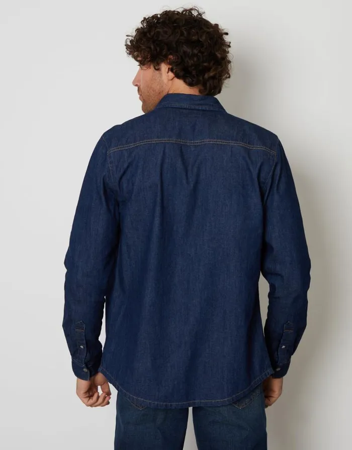 Men Dark Wash Denim Long Sleeve Shirt Threadbare Shirts Men Dark Wash Denim Long Sleeve Shirt Threadbare Shirts