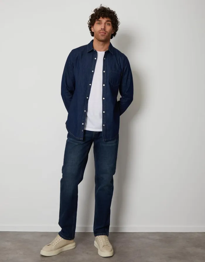 Men Dark Wash Denim Long Sleeve Shirt Threadbare Shirts Men Dark Wash Denim Long Sleeve Shirt Threadbare Shirts