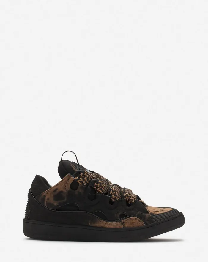 Men Lanvin Curb Curb Washed Denim Sneakers Blackbeige