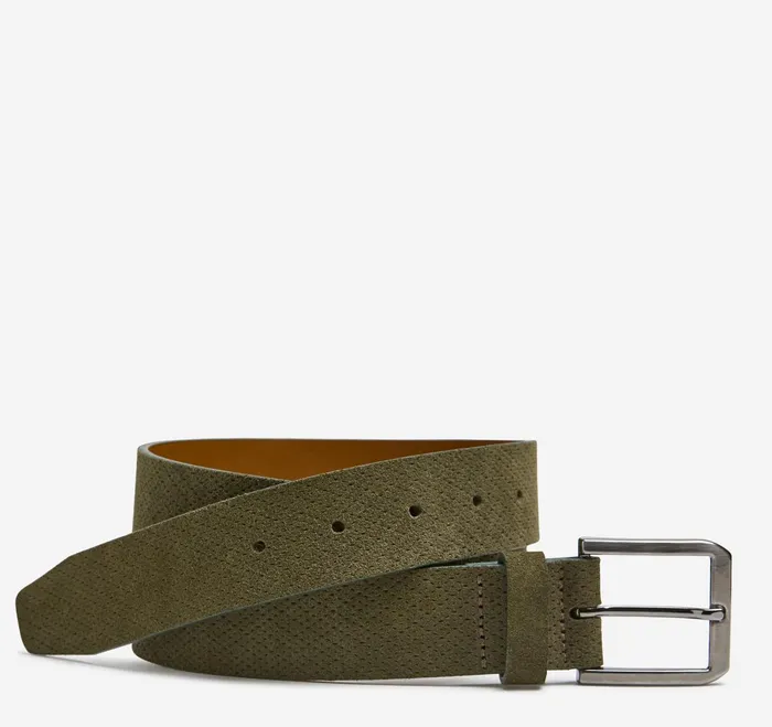 Men MicroTextured Suede Belt Olive JohnstonandMurphy Belts
