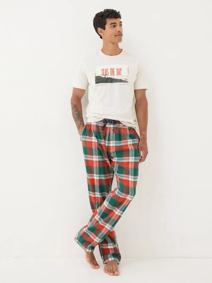 Men Pyjamas and Nightwear Fat Face Helmsley Orange Check Pyjama Bottoms