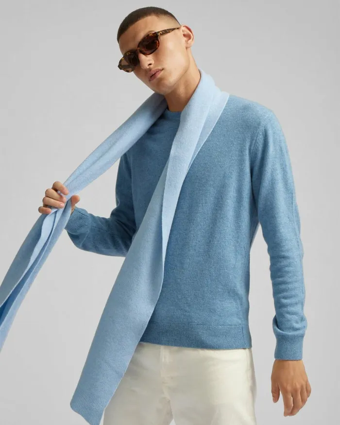 Men Scarves Colorful Standard Merino Wool Scarf Stone Blue