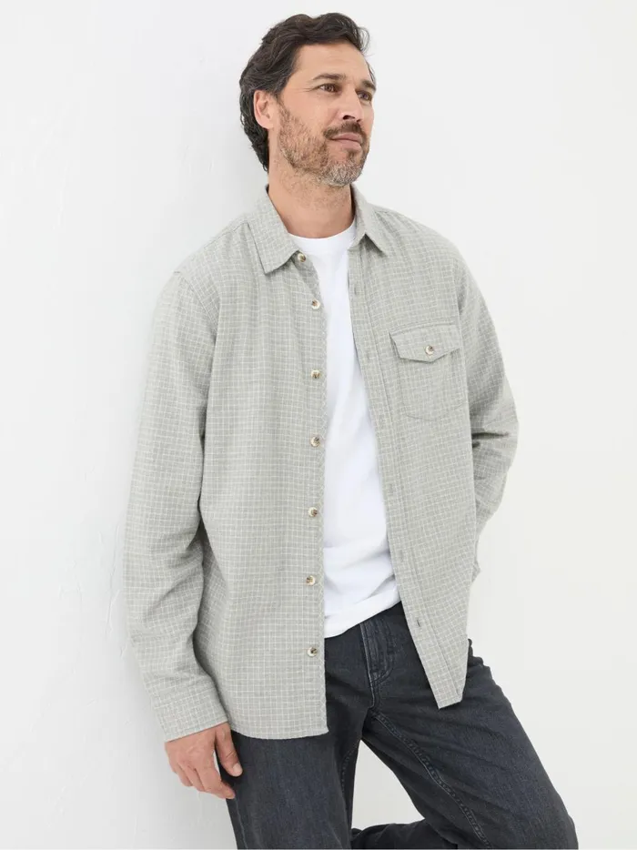 Men Shirts Fat Face Grey Long Sleeve Grantham Grid Check 100 Cotton Shirt