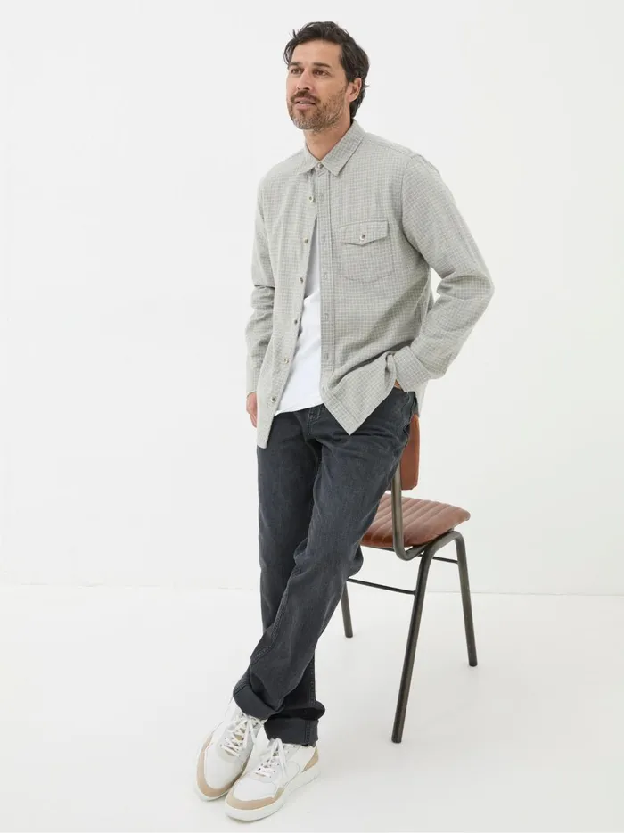 Men Shirts Fat Face Grey Long Sleeve Grantham Grid Check 100 Cotton Shirt