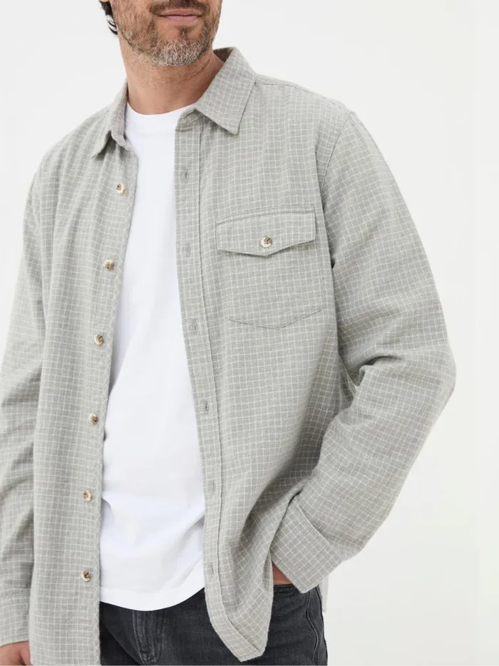 Men Shirts Fat Face Grey Long Sleeve Grantham Grid Check 100 Cotton Shirt