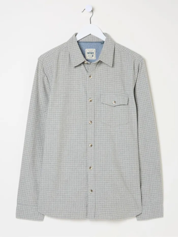 Men Shirts Fat Face Grey Long Sleeve Grantham Grid Check 100 Cotton Shirt