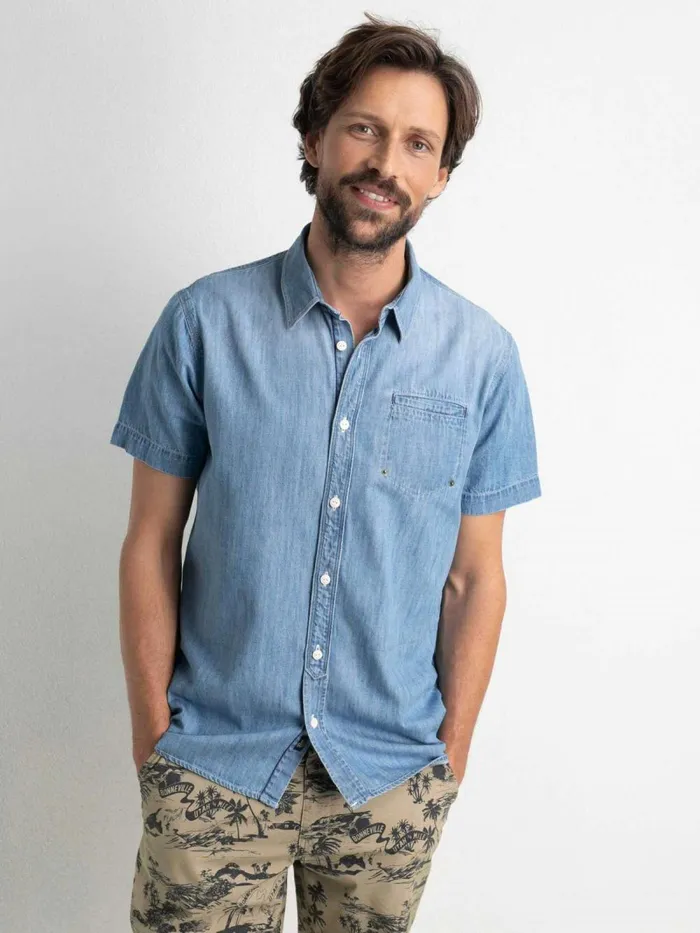 Men Shirts Petrol Industries Denim Shirt Bleached Indigo