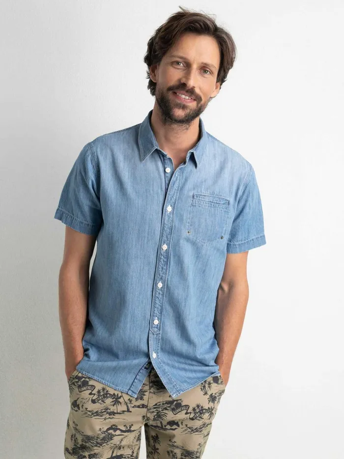 Men Shirts Petrol Industries Denim Shirt Bleached Indigo