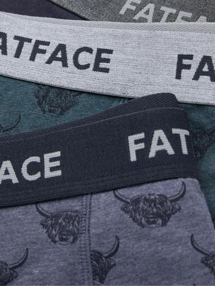 Men Underwear Fat Face Blue Highland Cow Cotton Boxers 3 Pack