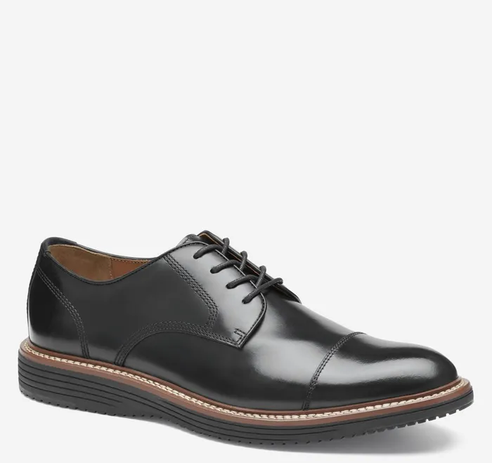 Men Upton Cap Toe Black Full Grain JohnstonandMurphy Dress Shoes
