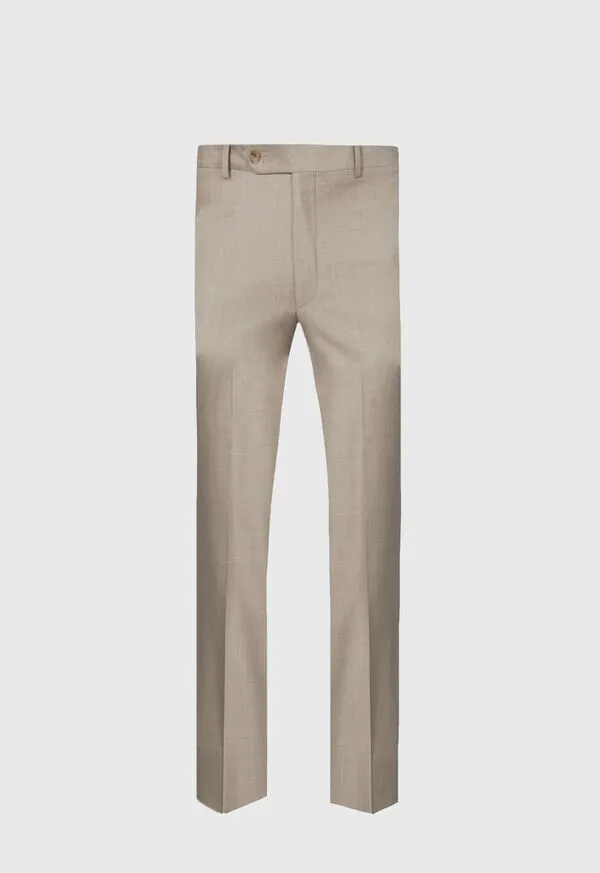 Mens Sand Super 130s Plain Front Trouser Sand Pants Paulstuart