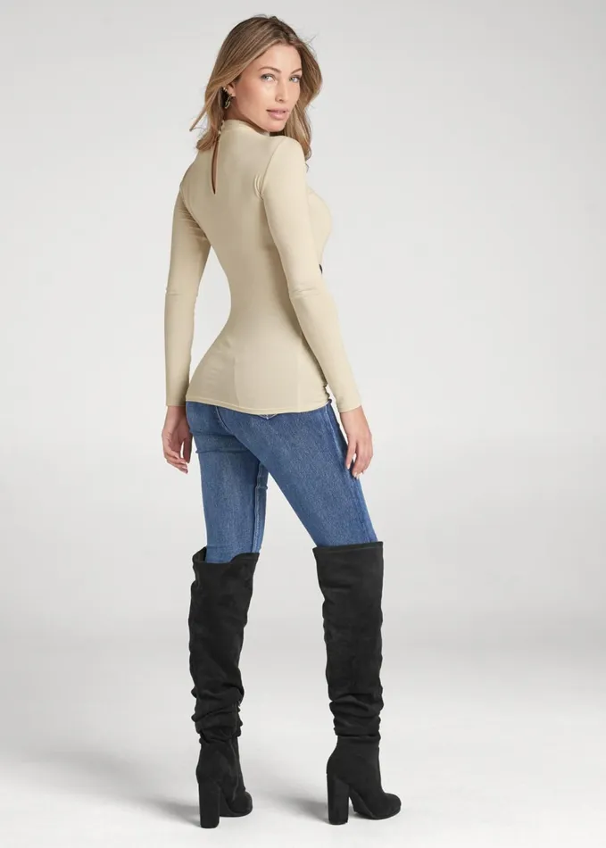 Mockneck Top Beige and Black Women VENUS Casual Tops