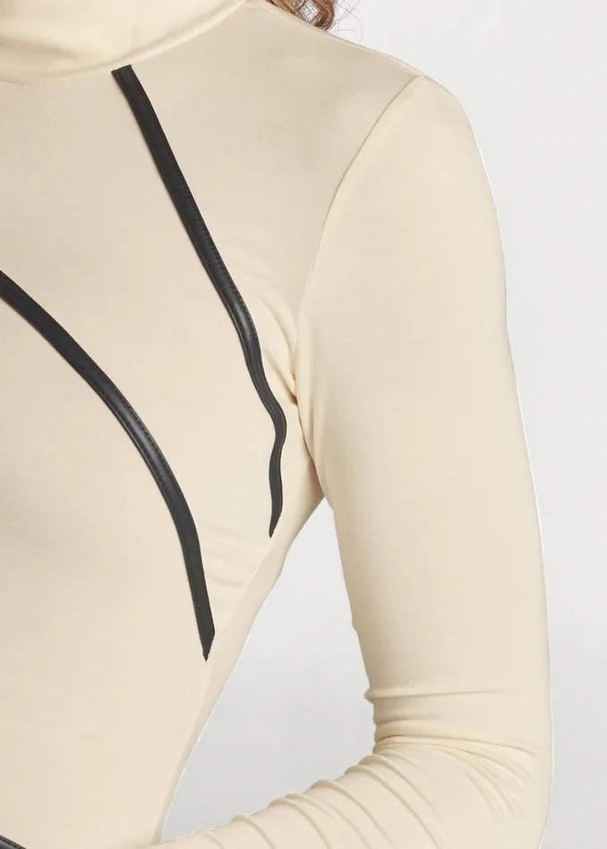 Mockneck Top Beige and Black Women VENUS Casual Tops