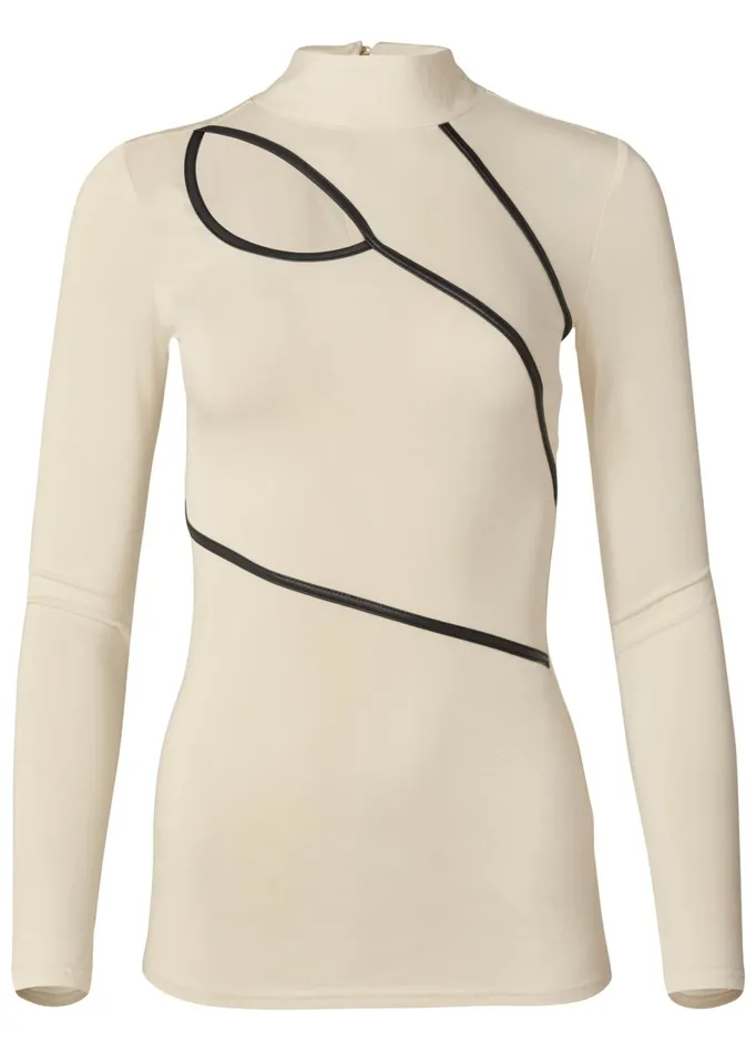 Mockneck Top Beige and Black Women VENUS Casual Tops