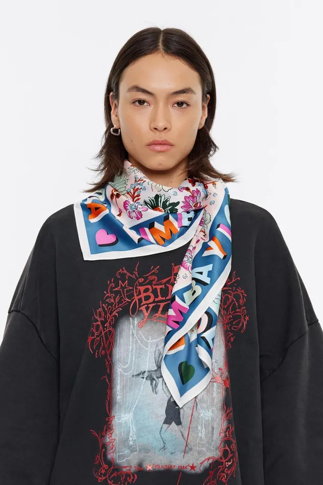 Multicolor Floral Heart Scarf Blue Women Bimba Y Lola Scarves Multicolor Floral Heart Scarf Blue Women Bimba Y Lola Scarves